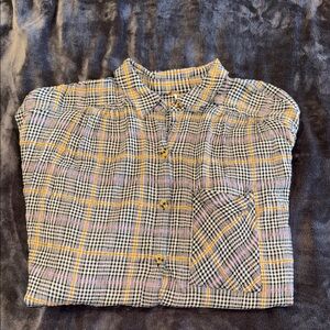 Free People Yellow and Black Plaid Casual Shirt